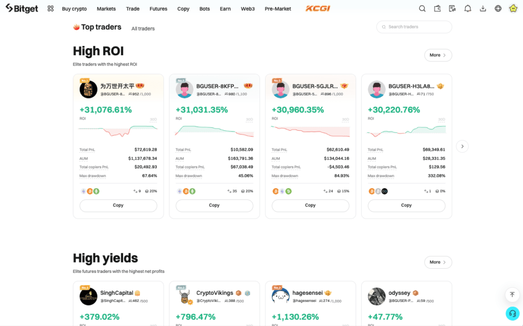 Overview of the Bitget Copytrading UI